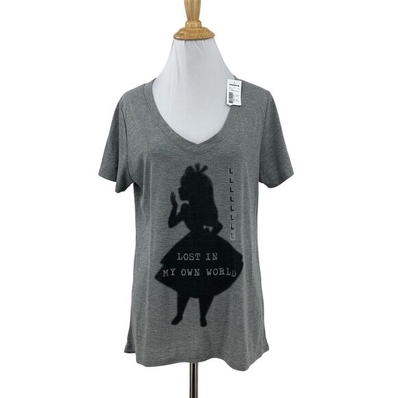 Disney Alice in Wonderland Shirt Women L Large V Neck Lost In My Own World Tee - Picture 1 of 11